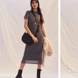 Anthropologie Black and White Checkered Midi Dress